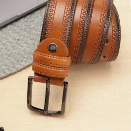 ZEVORA Tan Textured Leather Casual Belt-image-96