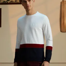 Peter England White Slim Fit Colour Block Sweatshirt-image-23