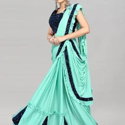 Satrani Green Embellished Ready to Wear Saree With Unstitched Blouse-image-17
