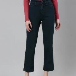 SHOWOFF Teal Denim Straight Fit Mid Rise Jeans-image-60
