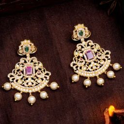 Estele Gold-Plated CZ Beautiful Pearls Dangler Earrings-26