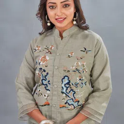 Kesudi Women Mandarin Collar Embroidered Shirt Style Top-picture-54