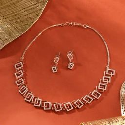 Zaveri Pearls Rose Gold Tone Dazzling Cubic Zirconia Brass Necklace & Earring Set-ZPFK17242-0