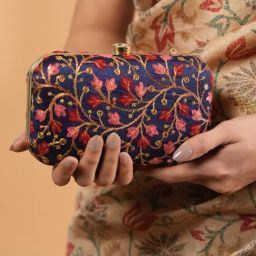 Gaurapakhi Navy Blue Embroidered Clutch-37