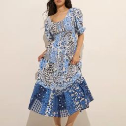 Bombay Paisley by Westside Blue Ethnic Printed Fit-and-Flare Dress-image-1
