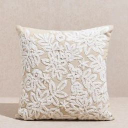 Westside Home Beige Floral Embroidered Cushion Cover-image-40