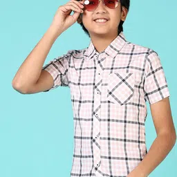 V-Mart Boys Spread Collar Checked Cotton Casual Shirt-32