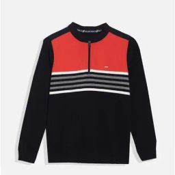 Allen Solly Boys Black & Orange Cotton Color Block Full Sleeves Sweatshirt-image-83
