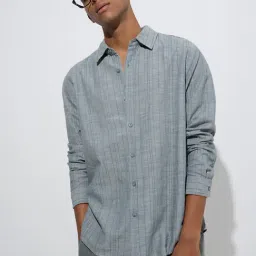 ETA by Westside Grey Self-Striped Relaxed-Fit Cotton Shirt-picture-24
