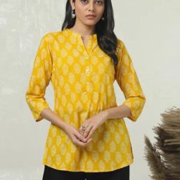 Soch Yellow Cotton Regular Fit Printed Tunic-picture-22
