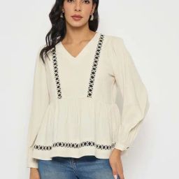 Madame Off White Relaxed Fit Embroidered Top-picture-30