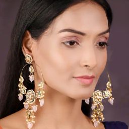 Priyaasi Pearls Beads Kundan Gold-Plated Dangler Earrings image 2