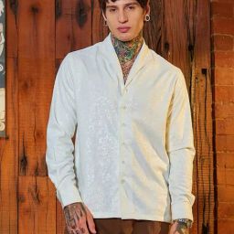 Campus Sutra White Suede Regular Fit Self Design Shirt-picture-4