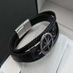 UNIVERSITY TRENDZ Men Leather Silver-Plated Multistrand Bracelet-image-76