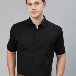IVOC Men Black Comfort Fit Solid Smart Formal Shirt-image-86