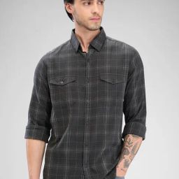 Spykar Grey Slim Fit Checks Shirt-image-63