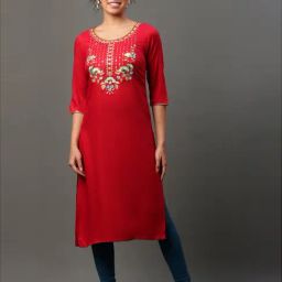 Aurelia Red Embroidered Straight Kurta-image-87