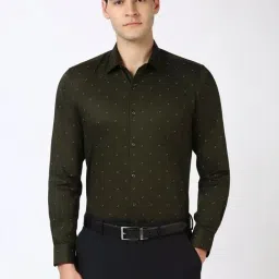 Peter England Green Cotton Regular Fit Printed Shirt-picture-5