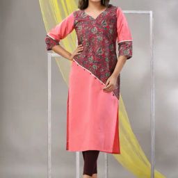 CHARUKRITI Pink Cotton Printed Straight Kurta-picture-11