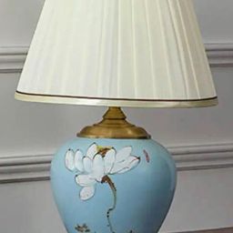 Whispering Homes Elicia Sky Blue Ceramic Table Lamp with White Shade-9