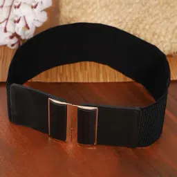 YouBella Gold Toned Stretchable Black Leather Waist Belt for Women-image-9