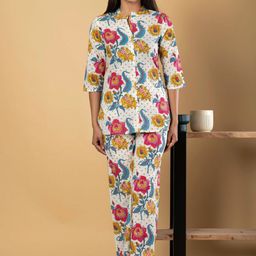 KALINI Floral Printed Pure Cotton Tunic With Trousers Co-Ords-image-76