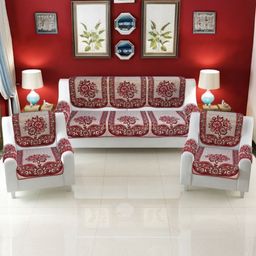 BIGGER FISH Maroon Cotton Sofa Cover With Arms-image-84