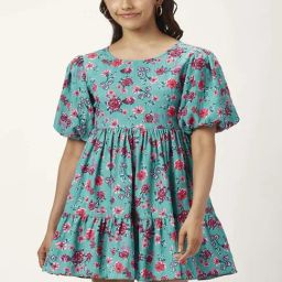 People by Pantaloons Turquoise Floral Print A-Line Dress-image-46