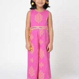 Lil Drama Kids Pink Floral Print Jumpsuit-image-30