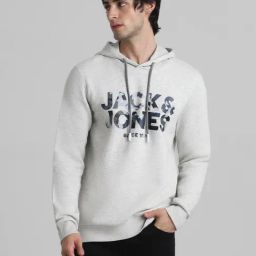 Jack & Jones White Melange Regular Fit Printed Hooded Sweatshirt-36