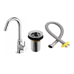 GENERIC Bathroom Faucet Set Brass & Steel Chrome Finish Silver, FG948-image-68