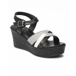 Bruno Manetti Textured Open Toe Wedges With Buckles image 2