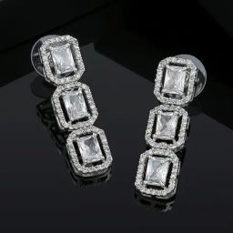 Estele Rhodium-Plated CZ Ossum Octagon Dangler Earrings-24