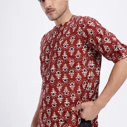 Anouk Rustic Ethnic Motifs Print Pure Cotton Band Collar Roll-Up Sleeves Straight Kurta-image-94