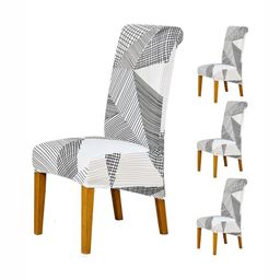HOKIPO Set Of 4 White & Grey Printed Suitable Chair Covers-15
