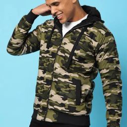 Campus Sutra Olive & Green Cotton Regular Fit Camouflage Hooded Jacket-picture-10
