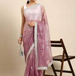 Mohey Light Purple Net Embellished Saree With Blouse-image-46