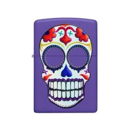 Zippo Purple Brass Sugar Skull Design Windproof Pocket Lighter-4