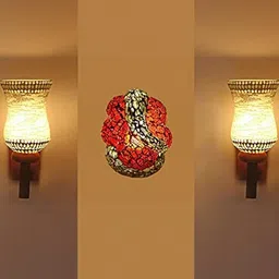 Somil Indore Mosaic Decorative Lamp Combo of Matching Wall Lamp & Blessing God Ganesh Wall Lamp, Multi Compatible with LED, Size: 13 X 13 X 27 Cm, Pack of 3.-image-93