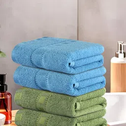 Kuber Industries Green 4 Pieces Self Design Cotton Highly Absorbent 225 GSM Face Towels-57