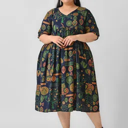 Shape of me by Rustorange Plus Size Printed Fit & Flare Midi Dress image 1