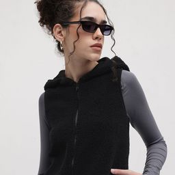 The Roadster Lifestyle Co. Solid Sleeveless Hooded Sherpa Jacket-32