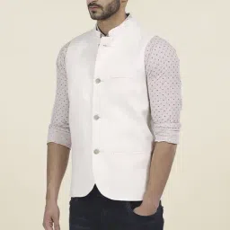 Basics White Sleeveless Linen Jacket image 3