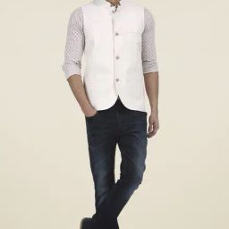 Basics White Sleeveless Linen Jacket-20