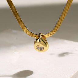 Estailo fashion Women Gold-Plated Stones-Studded Teardrop Shaped Pendant With Chain-image-60