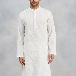 Fabindia Striped Slim Fit Band Collar Natural Cotton Straight Kurta-image-56