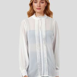 Mast & Harbour Band Collar Ruffles Shirt Style Top-image-50