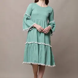 Bright Nex Women Flared Sleeve with Pom-Pom Detail A-Line Midi Dress-picture-20