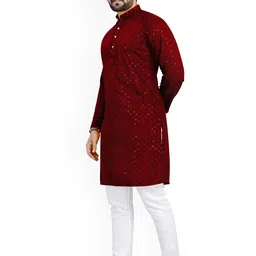 trustous Men Embroidered Regular Sequinned Kurta with Pyjamas image 3