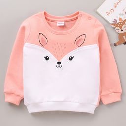 Babyhug 100% Cotton Full Sleeves Sweatshirt with Embroidery - White Peach-image-62